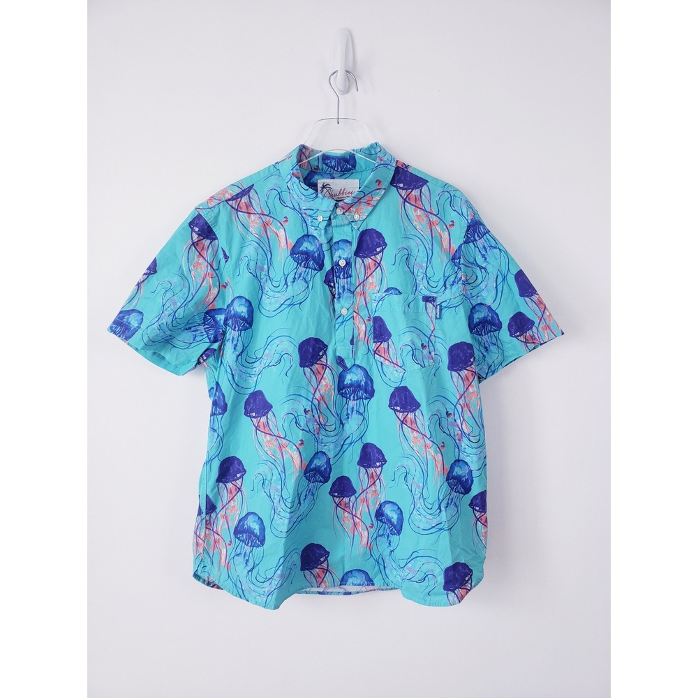 Chubbies Button Down Shirt Teal Jellyfish Print Short Sleeve Mens Size XL